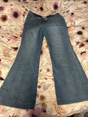 Free People Medium Blue Flared Wide-Leg Jeans